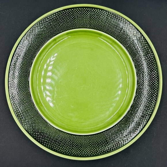Ironstone 12" Chop Plate Aurora Green Raised Dot Band MINT - Picture 1 of 8